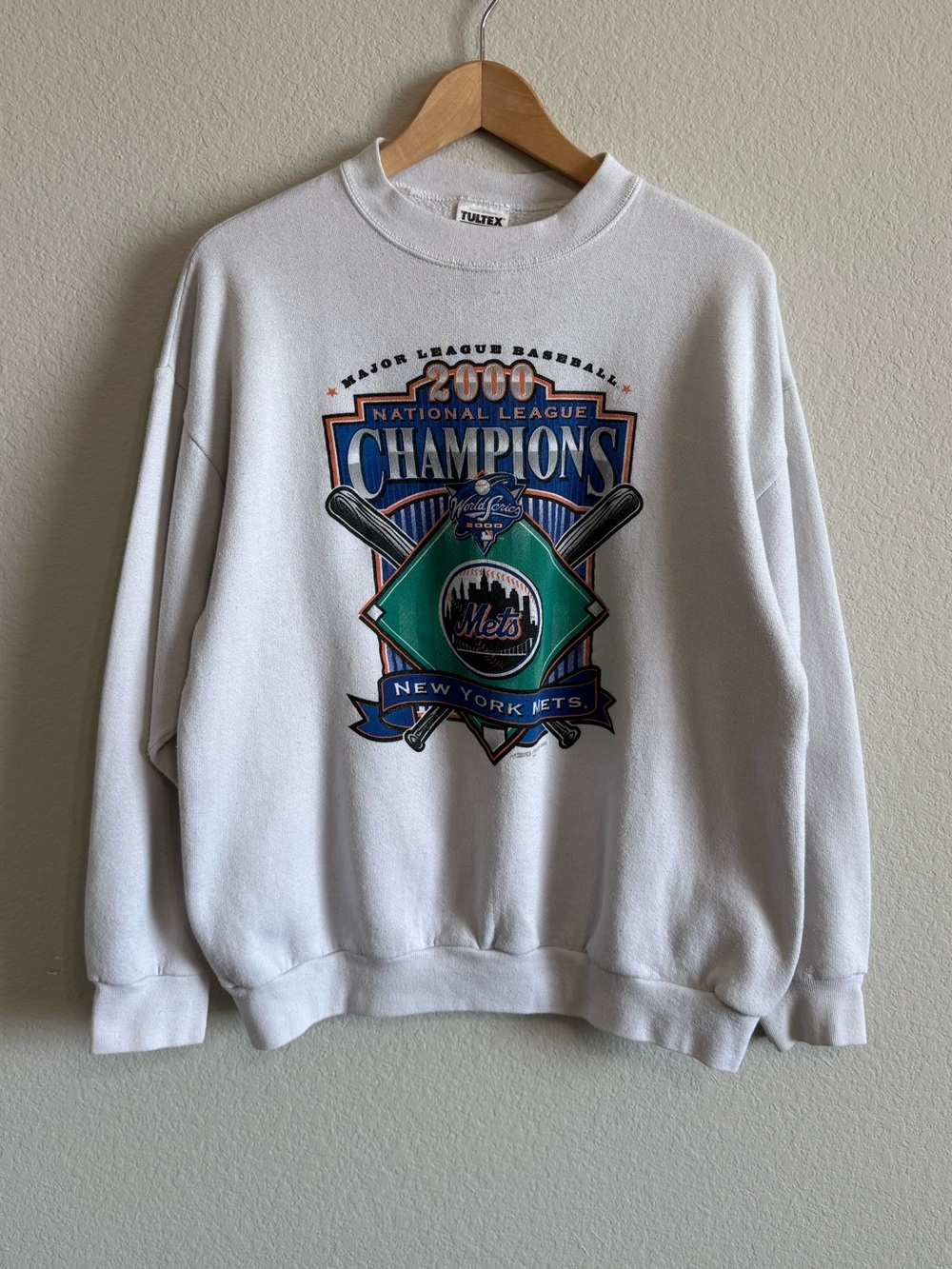 Vintage Tultex MLB New York Mets 2000 World Series Champions White Crewneck Sz L